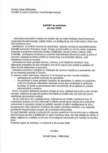Raport activitate Ploaie Oana Marioara anul 2025