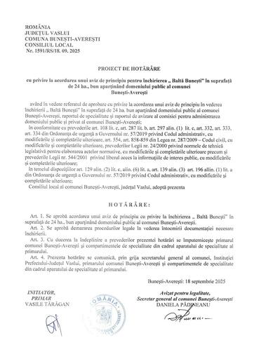 Proiect de hotarare privind aprobare aviz de principiu Balta Bunesti