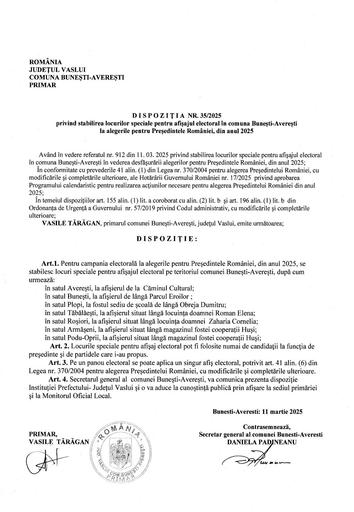 Dispoziție locuri afișaj 2025