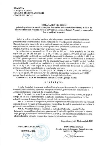 Hotararea nr 32 2025