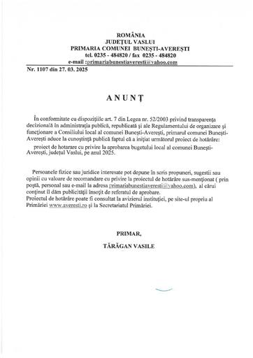 Anunt public propuneri si sugestii sau opinii