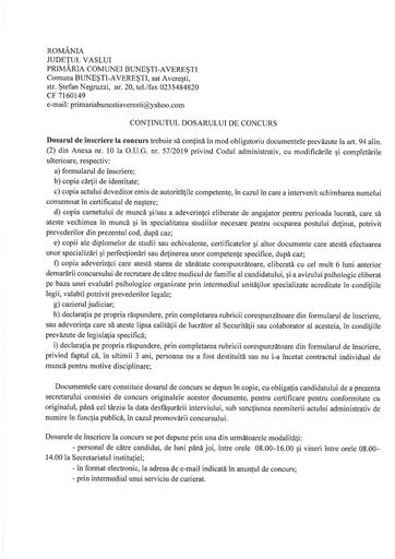 Continut dosar concurs  referent III superior