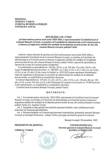 Hotararea nr 27 2025