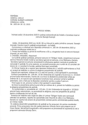 Proces verbal sedinta CL 18 decembrie 2025