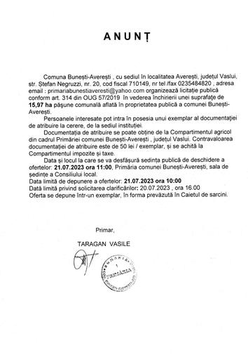 A N U N T licitatie pasune 2023 III