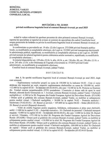 Hotararea nr 22 2025