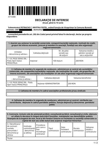 PETRACHE KRISTIN COSTEL   Declaratie de interese