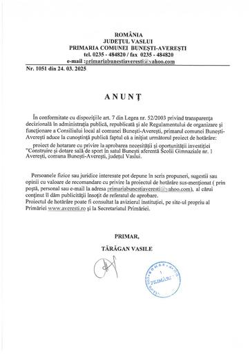 Anunt public propuneri si sugestii